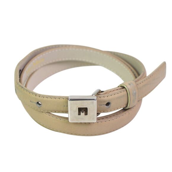 Max Mara BEIGE GENUINE LEATHER 1/2"Wd CASUAL DRESS SKINNY WOMEN'S BELT Sz M (G49 - Picture 1 of 14